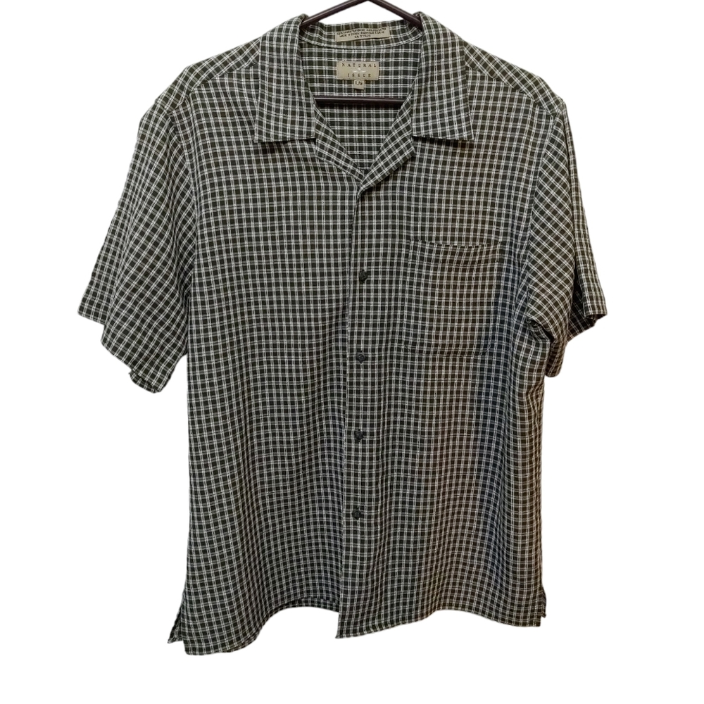 Vintage Men's Tartan Dress Shirt Natural Issue Olive Button Down Size L